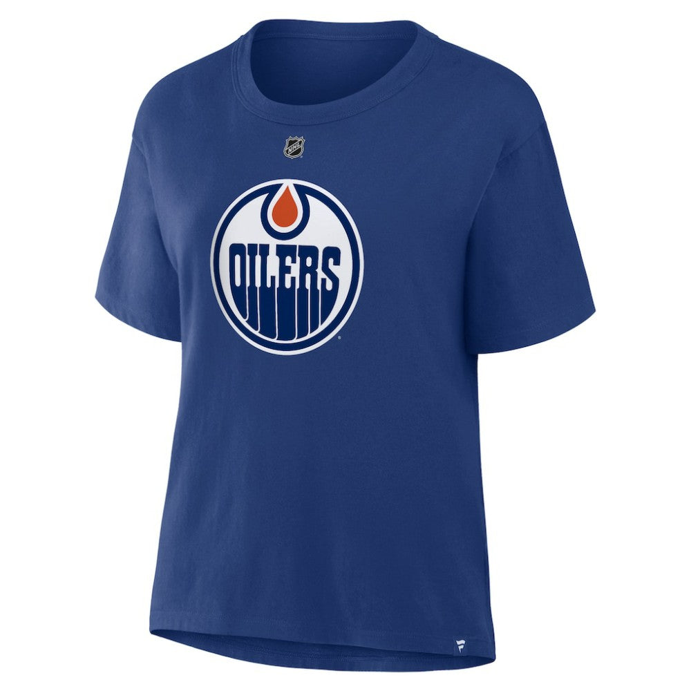 Leon Draisaitl Edmonton Oilers Fanatics Women's Authentic Stack Name & Number T-Shirt Royal