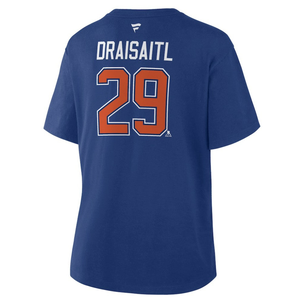 Leon Draisaitl Edmonton Oilers Fanatics Women's Authentic Stack Name & Number T-Shirt Royal