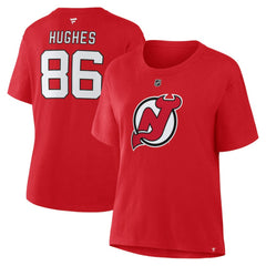 Jack Hughes New Jersey Devils Fanatics Women's Authentic Stack Name & Number T-Shirt Red