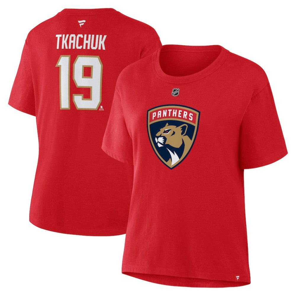 Matthew Tkachuk Florida Panthers Fanatics Women's Authentic Stack Name & Number T-Shirt Red