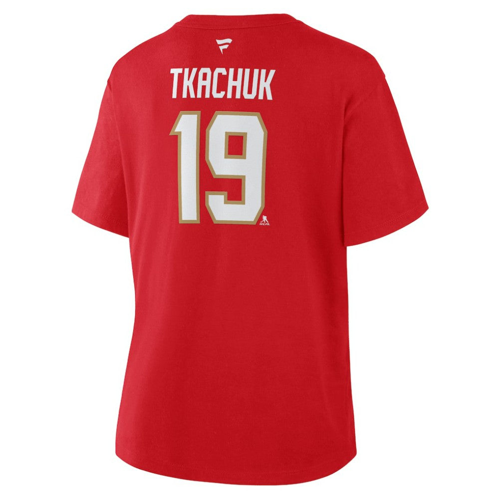 Matthew Tkachuk Florida Panthers Fanatics Women's Authentic Stack Name & Number T-Shirt Red