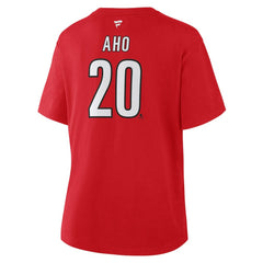 Sebastian Aho Carolina Hurricanes Fanatics Women's Authentic Stack Name & Number T-Shirt Red