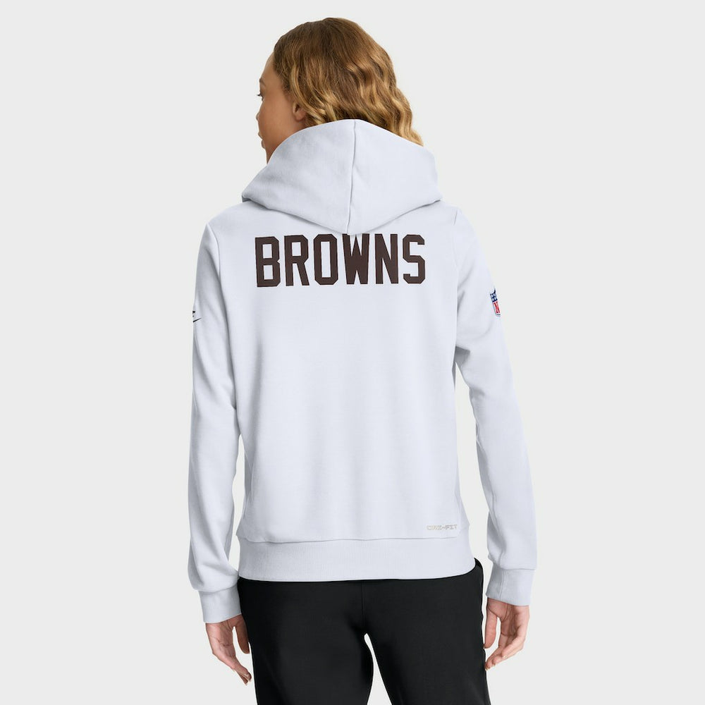 Cleveland Browns Women's Throwback Sideline Standard Issue Dri-FIT Hoodie - White | Nike for sale