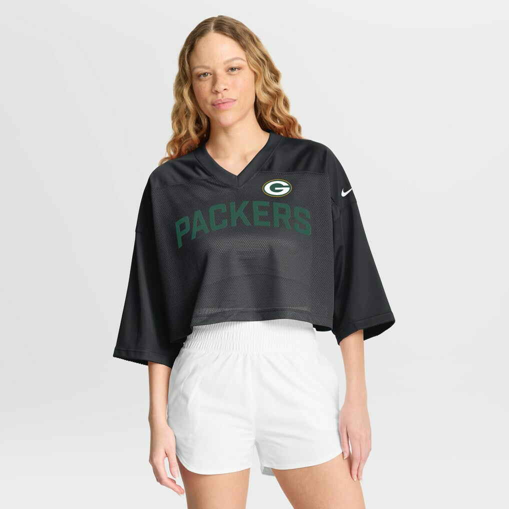 Green Bay Packers Women's Primetime Cropped Mesh Dri-FIT Fashion Jersey - Black | Nike cheap