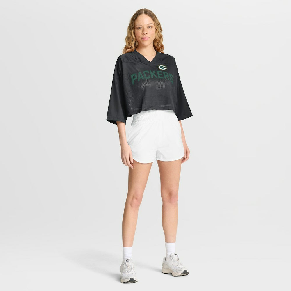 Green Bay Packers Women's Primetime Cropped Mesh Dri-FIT Fashion Jersey - Black | Nike cheap