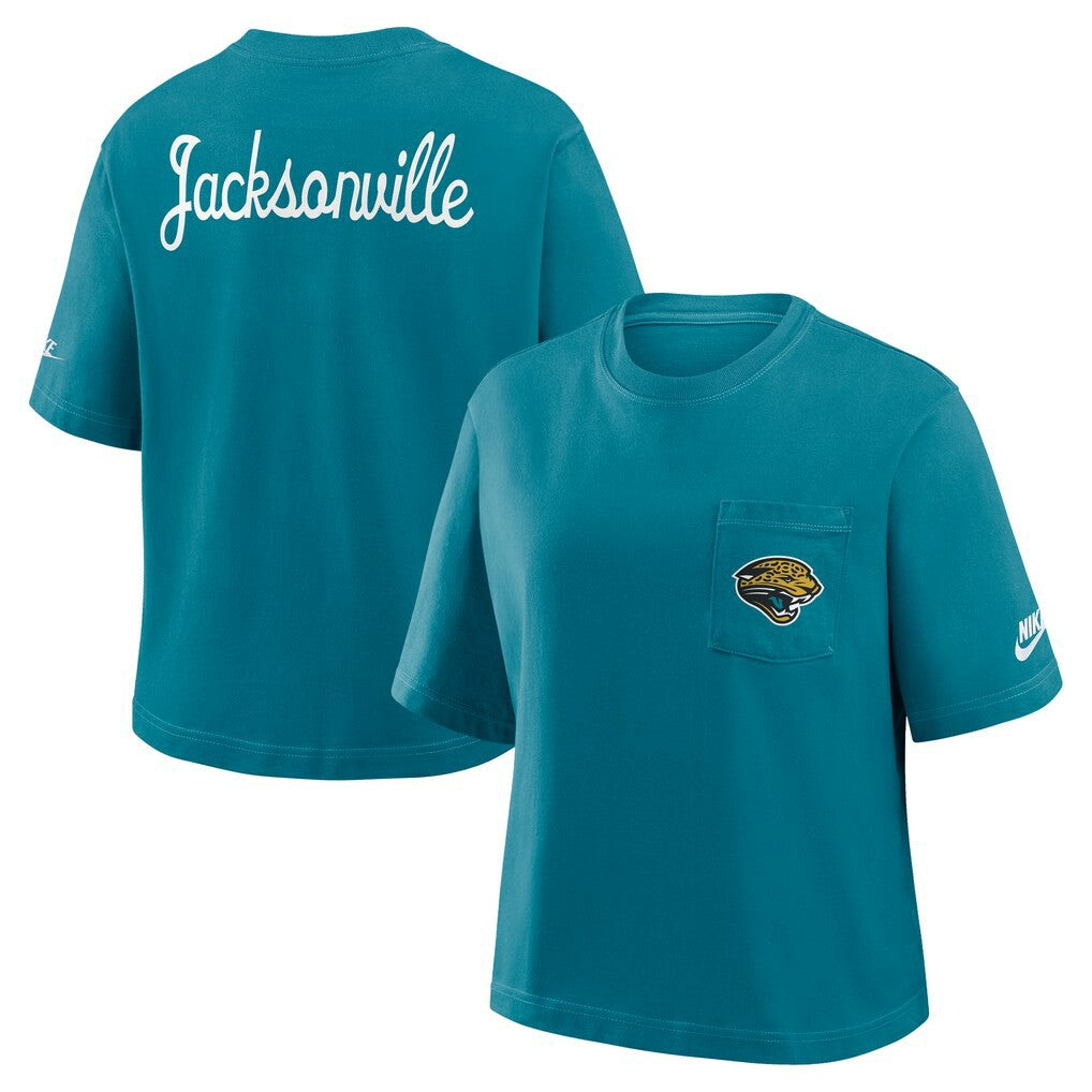 Jacksonville Jaguars Women's Rewind Pocket Boxy T-Shirt - Teal | Nike online