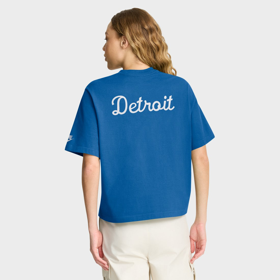 Detroit Lions Women's Rewind Pocket Boxy T-Shirt - Blue | Nike outlet