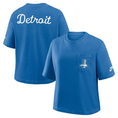 Detroit Lions Women's Rewind Pocket Boxy T-Shirt - Blue | Nike outlet