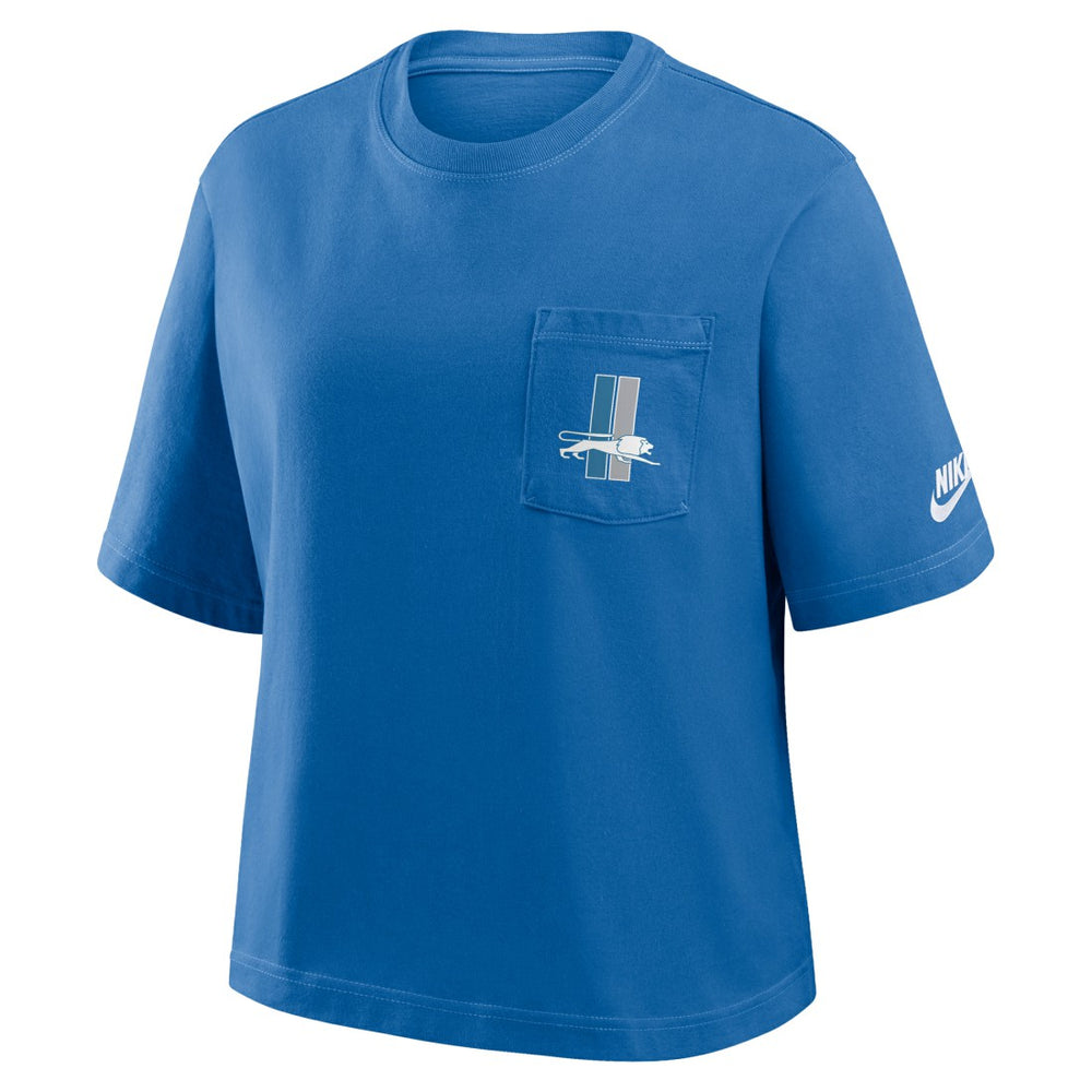 Detroit Lions Women's Rewind Pocket Boxy T-Shirt - Blue | Nike outlet
