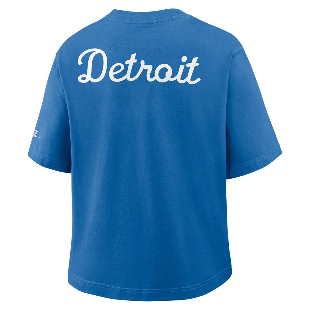 Detroit Lions Women's Rewind Pocket Boxy T-Shirt - Blue | Nike outlet