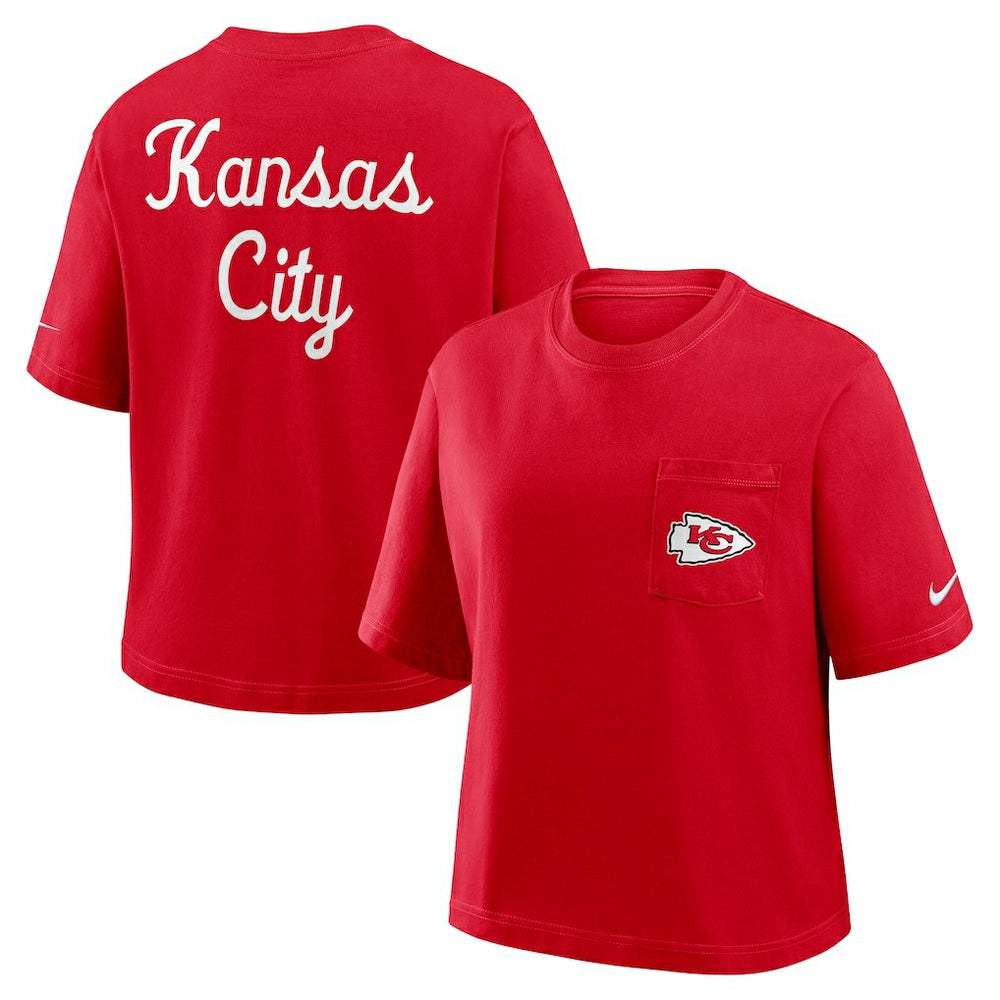 Kansas City Chiefs Women's Rewind Pocket Boxy T-Shirt - Red | Nike outlet