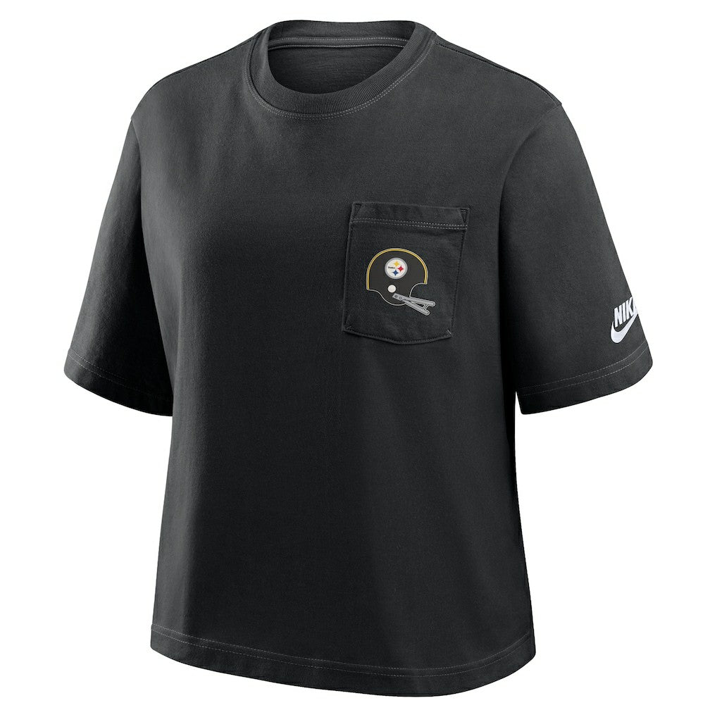 Pittsburgh Steelers Women's Rewind Pocket Boxy T-Shirt - Black | Nike cheap