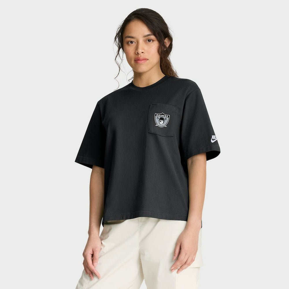 Las Vegas Raiders Women's Rewind Pocket Boxy T-Shirt - Black | Nike sale