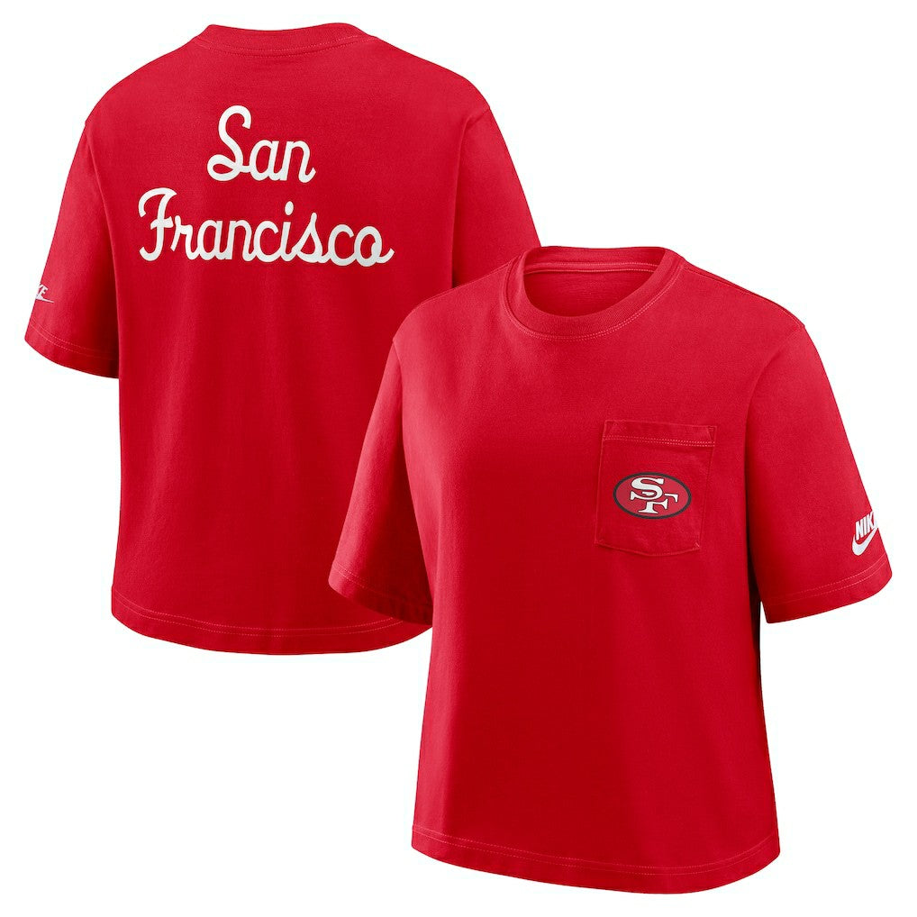 San Francisco 49ers Women's Rewind Pocket Boxy T-Shirt - Scarlet | Nike sale