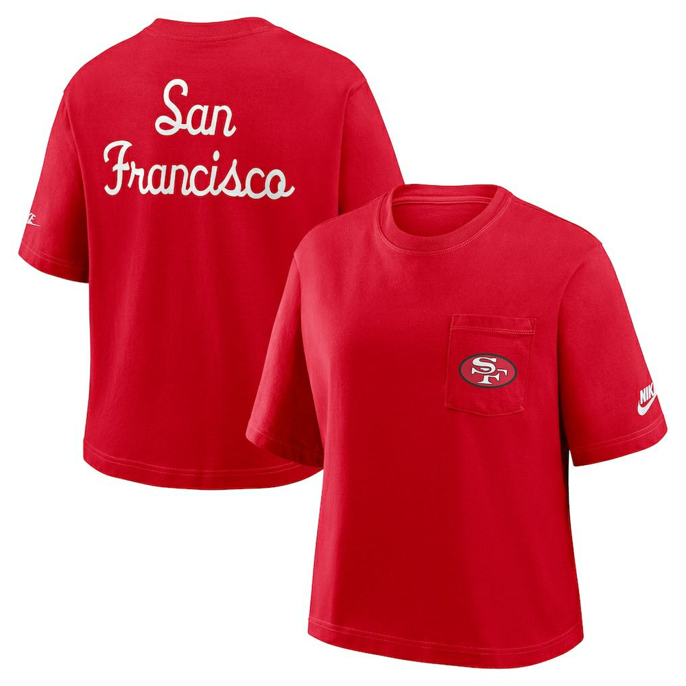 San Francisco 49ers Women's Rewind Pocket Boxy T-Shirt - Scarlet | Nike sale