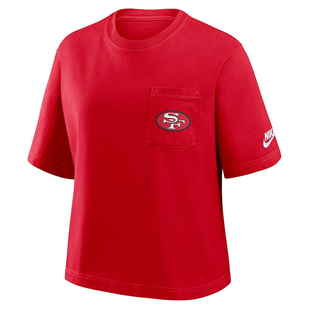 San Francisco 49ers Women's Rewind Pocket Boxy T-Shirt - Scarlet | Nike sale