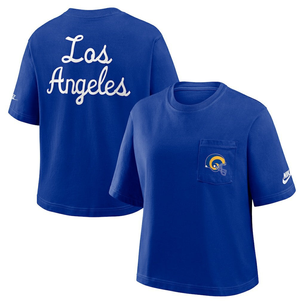 Los Angeles Rams Women's Rewind Pocket Boxy T-Shirt - Royal | Nike sale