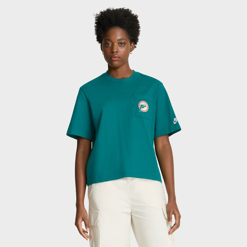 Miami Dolphins Women's Rewind Pocket Boxy T-Shirt - Aqua | Nike for sale
