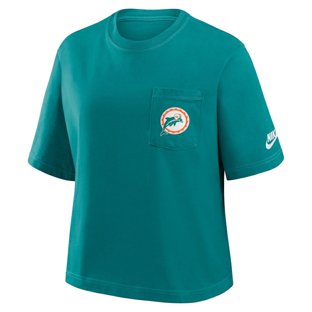 Miami Dolphins Women's Rewind Pocket Boxy T-Shirt - Aqua | Nike for sale