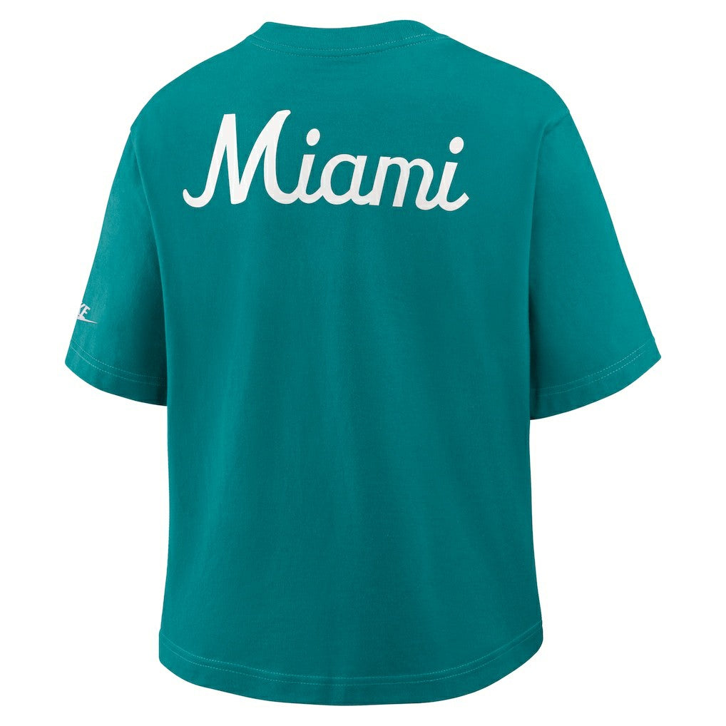 Miami Dolphins Women's Rewind Pocket Boxy T-Shirt - Aqua | Nike for sale