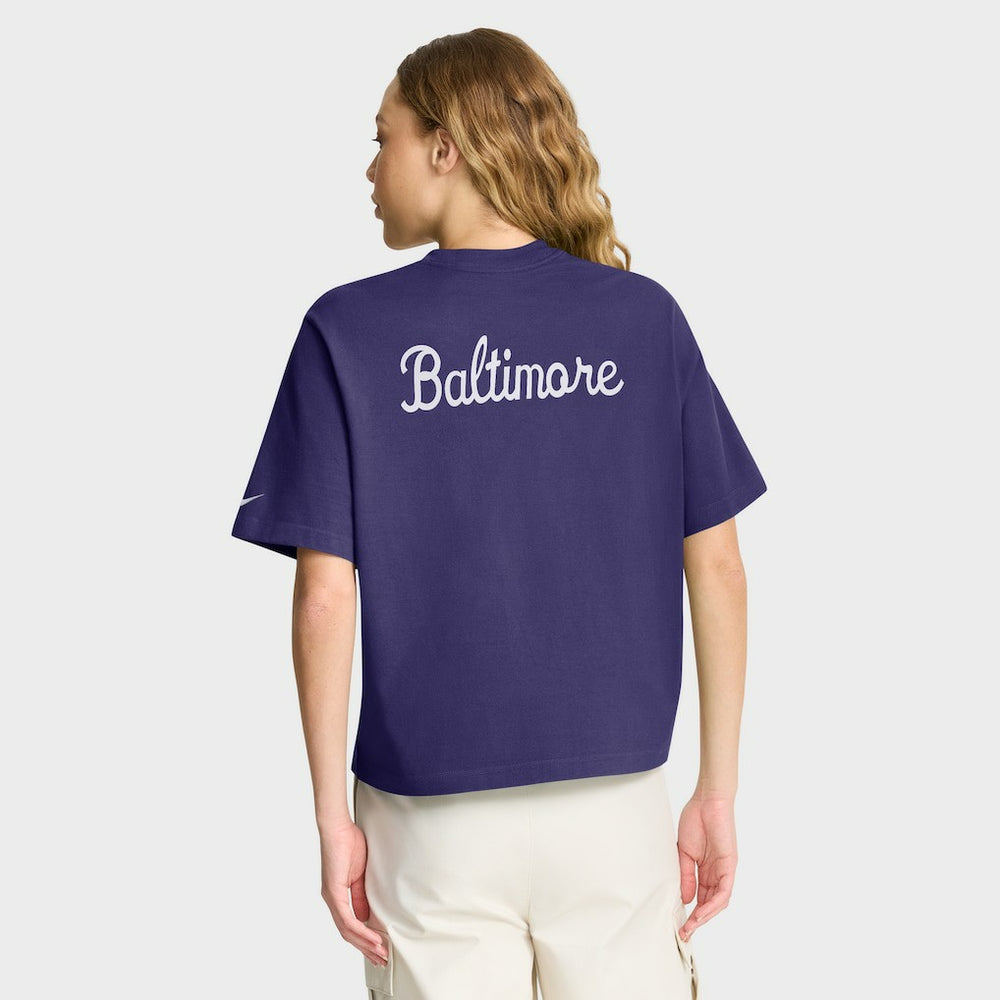 Baltimore Ravens Women's Rewind Pocket Boxy T-Shirt - Purple | Nike discount