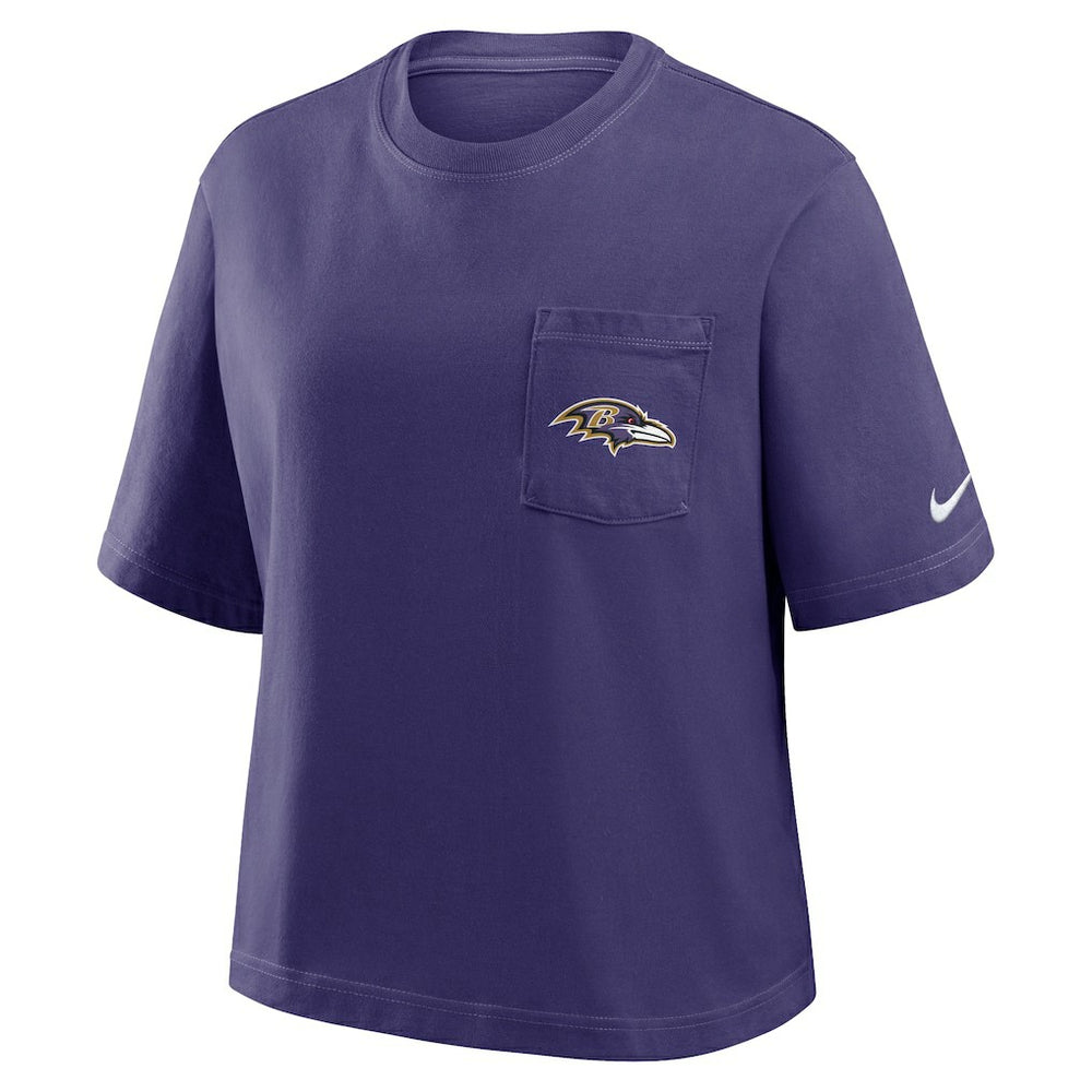 Baltimore Ravens Women's Rewind Pocket Boxy T-Shirt - Purple | Nike discount