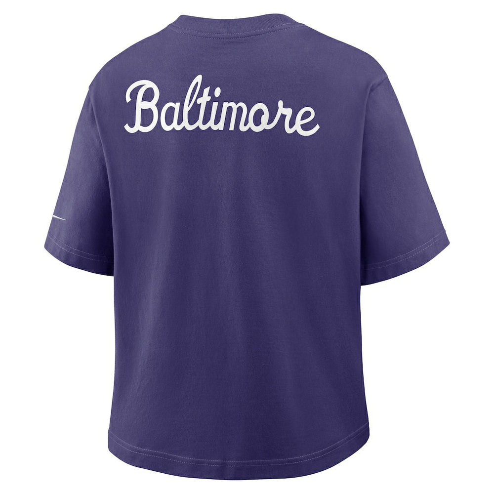 Baltimore Ravens Women's Rewind Pocket Boxy T-Shirt - Purple | Nike discount