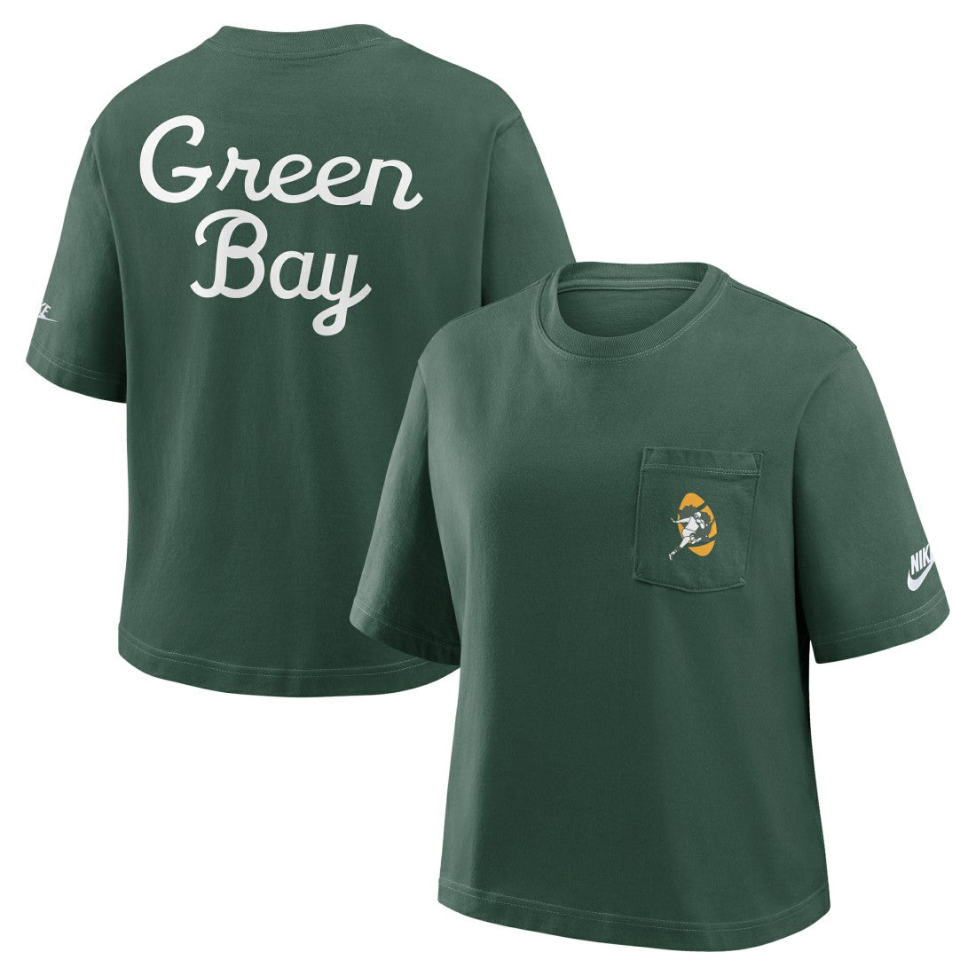 Green Bay Packers Women's Rewind Pocket Boxy T-Shirt - Green | Nike cheap
