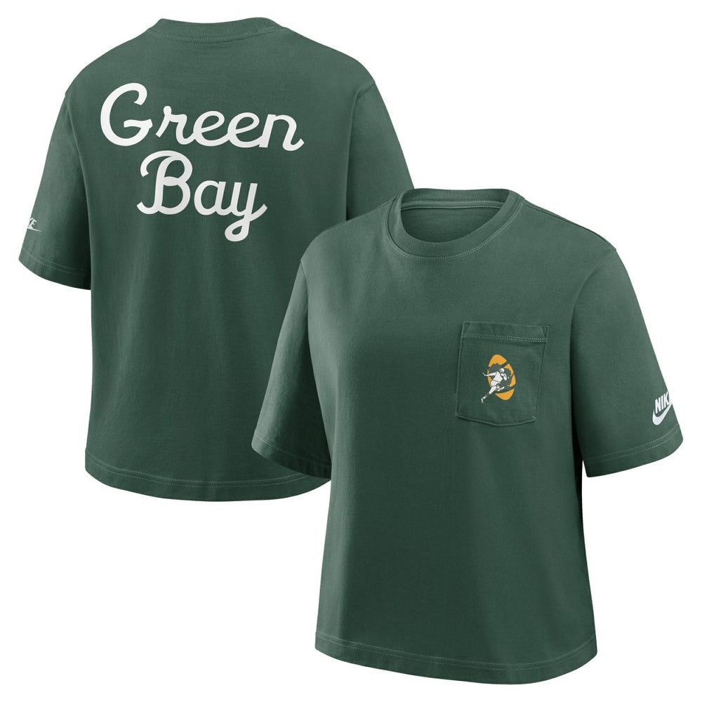 Green Bay Packers Women's Rewind Pocket Boxy T-Shirt - Green | Nike cheap