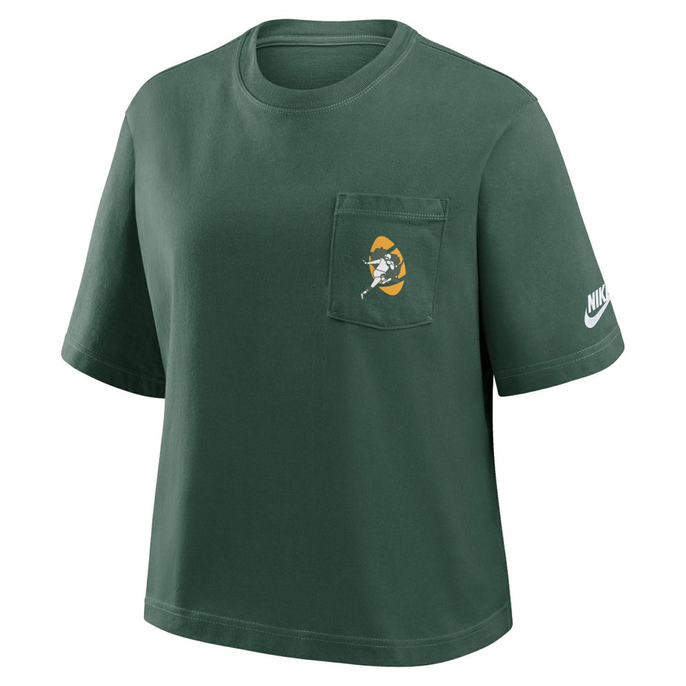 Green Bay Packers Women's Rewind Pocket Boxy T-Shirt - Green | Nike cheap