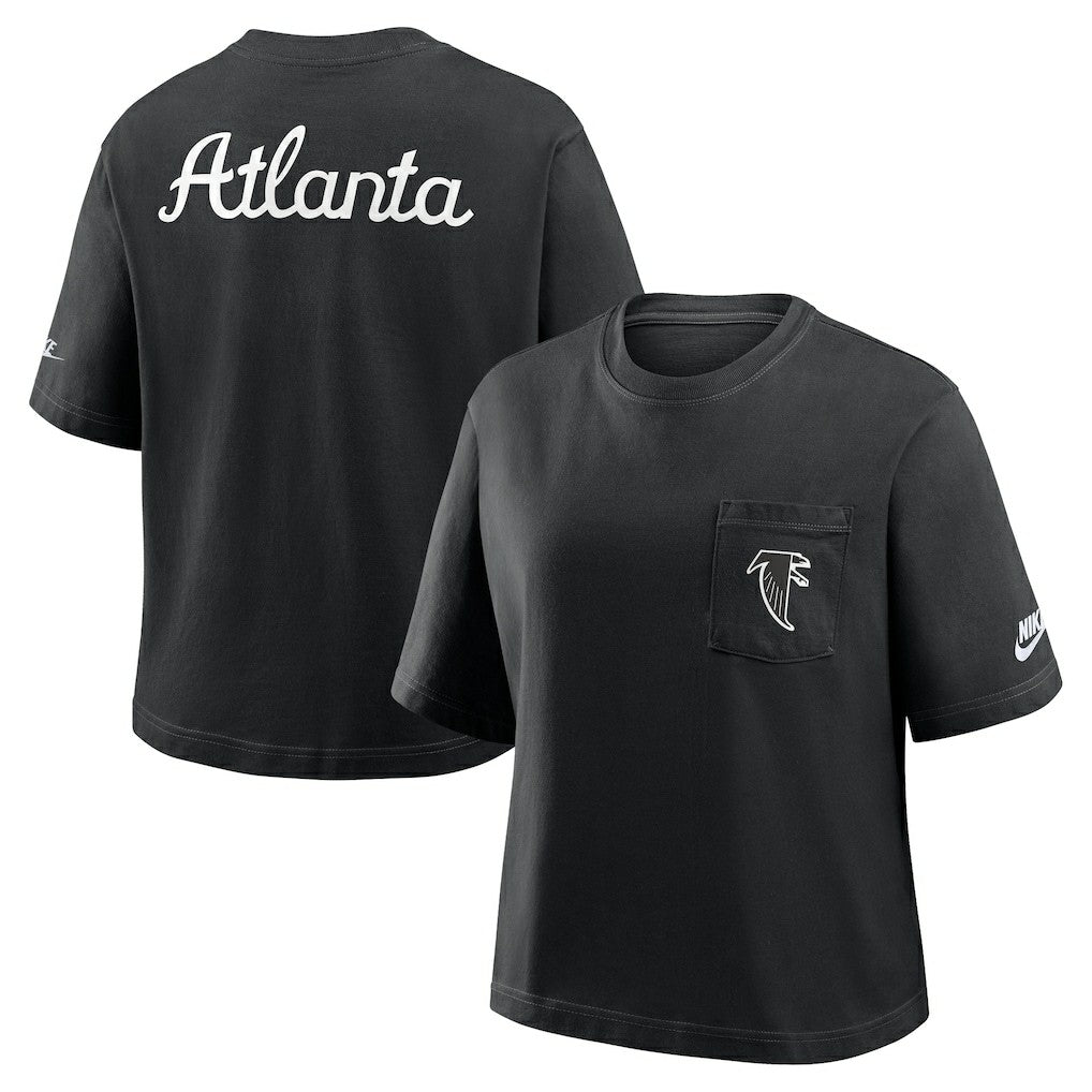 Atlanta Falcons Women's Rewind Pocket Boxy T-Shirt - Black | Nike for sale