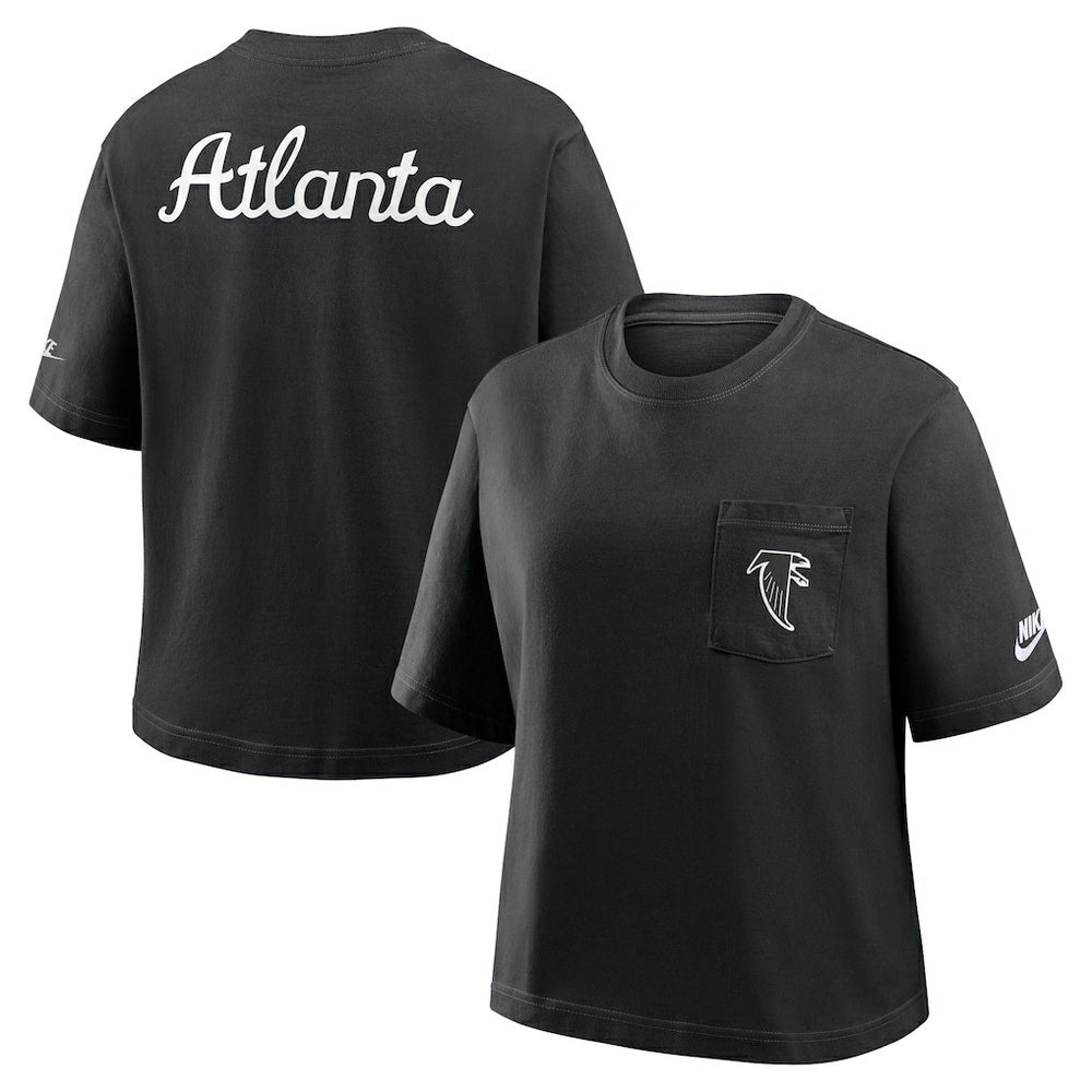 Atlanta Falcons Women's Rewind Pocket Boxy T-Shirt - Black | Nike for sale
