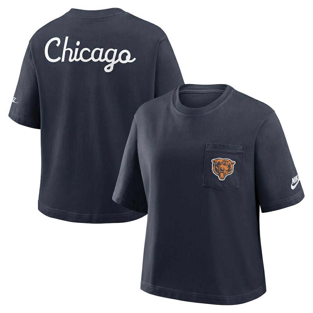 Chicago Bears Women's Rewind Pocket Boxy T-Shirt - Navy | Nike cheap