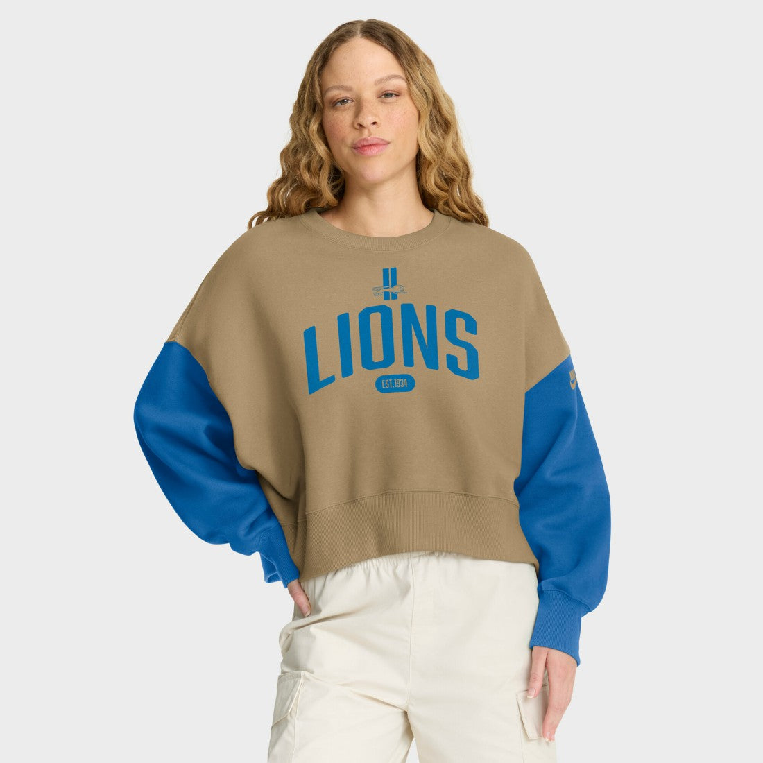 Detroit Lions Women's Oversized Rewind Pullover Sweatshirt - Tan | Nike sale