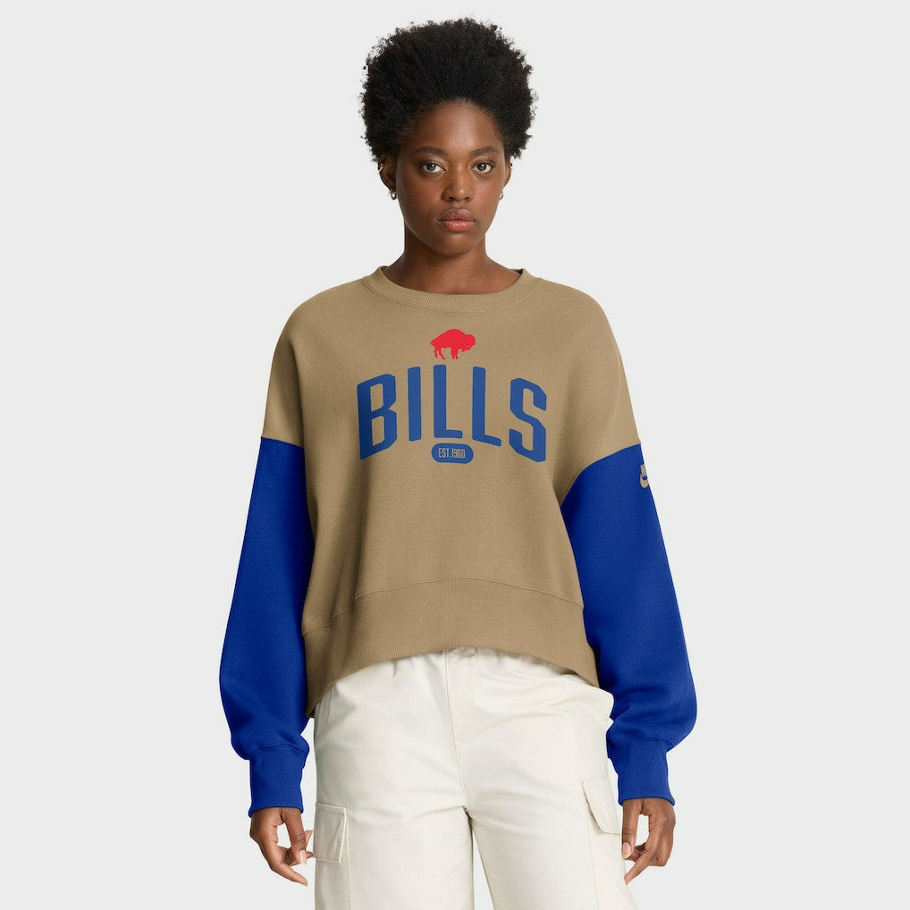 Buffalo Bills Women's Oversized Rewind Pullover Sweatshirt - Tan | Nike for sale