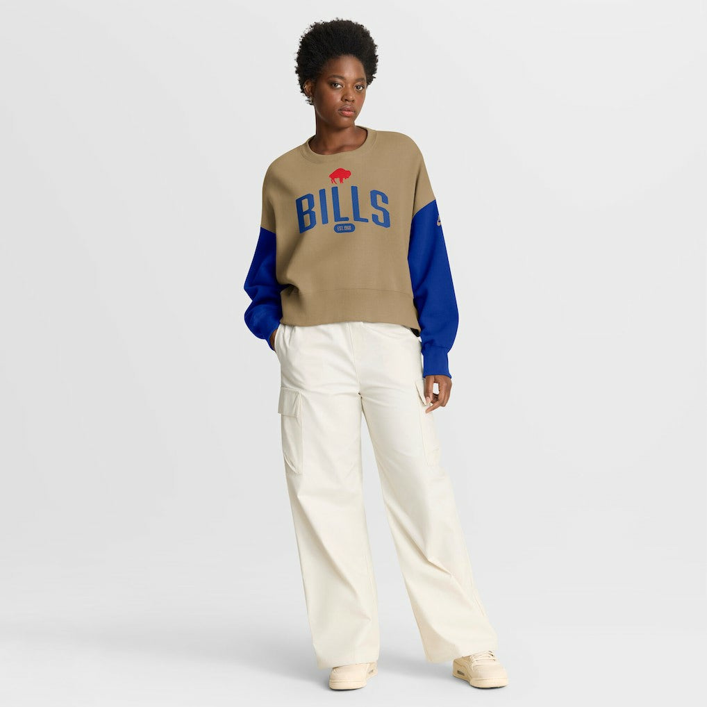Buffalo Bills Women's Oversized Rewind Pullover Sweatshirt - Tan | Nike for sale