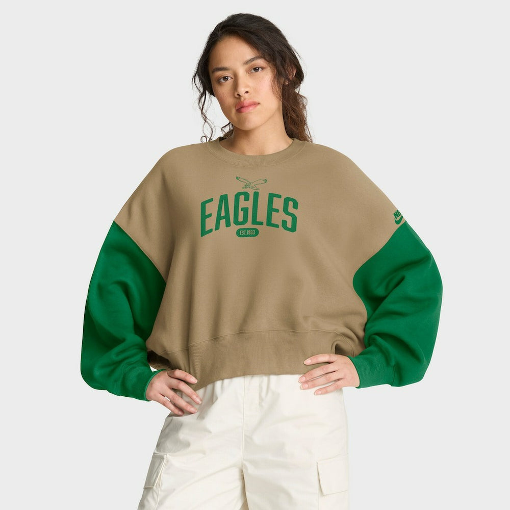 Philadelphia Eagles Women's Oversized Rewind Pullover Sweatshirt - Tan | Nike discount
