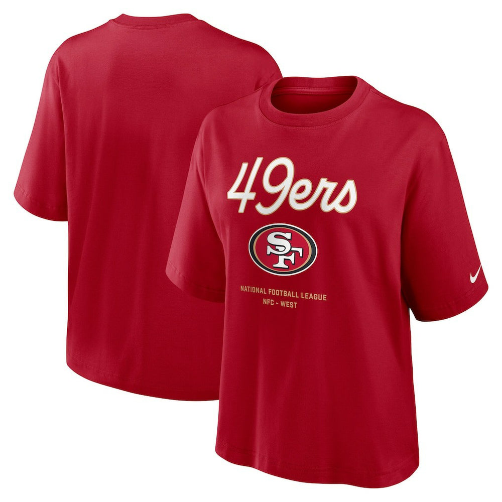 San Francisco 49ers Women's Essential Script Relaxed Boxy T-Shirt - Scarlet | Nike discount