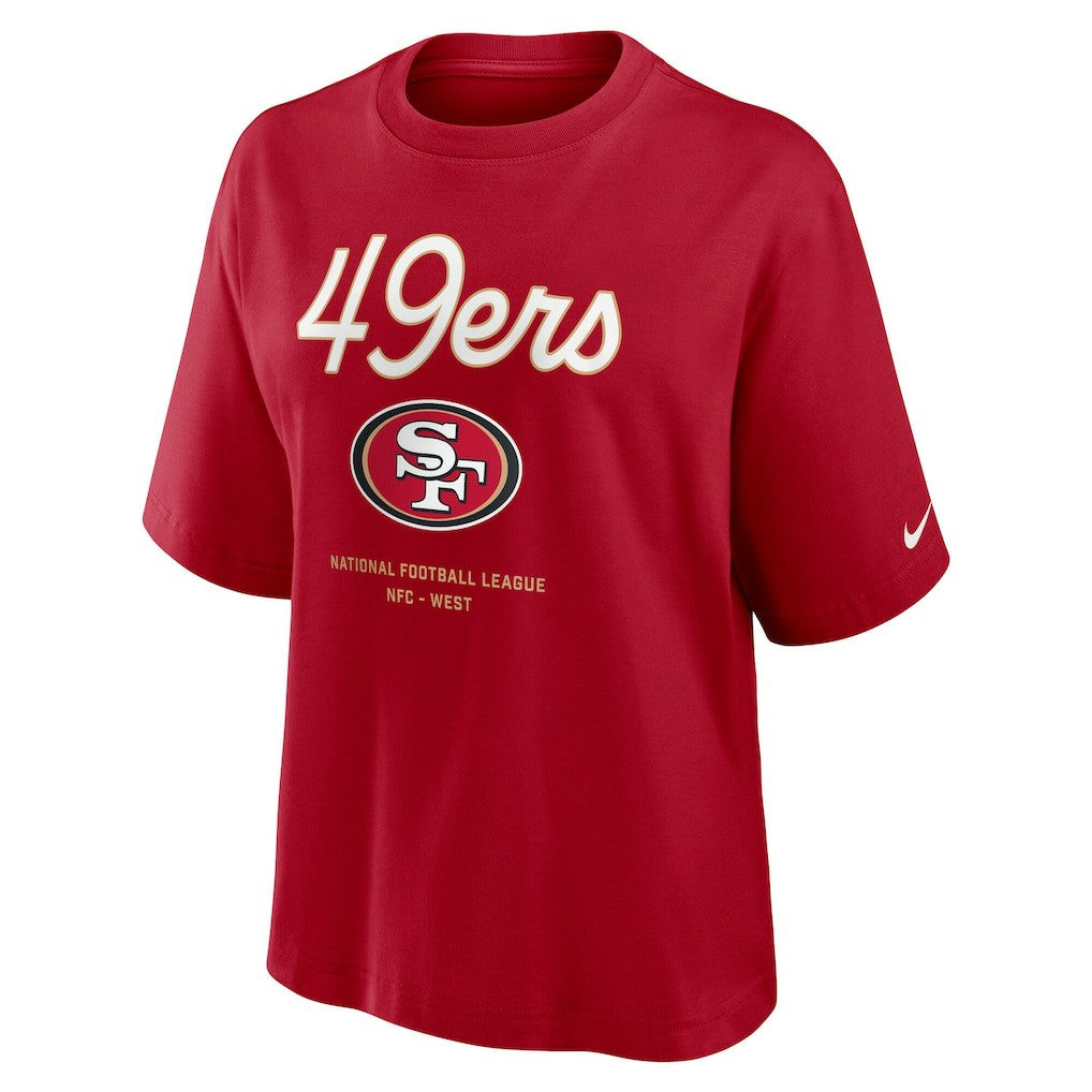 San Francisco 49ers Women's Essential Script Relaxed Boxy T-Shirt - Scarlet | Nike discount