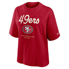 San Francisco 49ers Women's Essential Script Relaxed Boxy T-Shirt - Scarlet | Nike discount