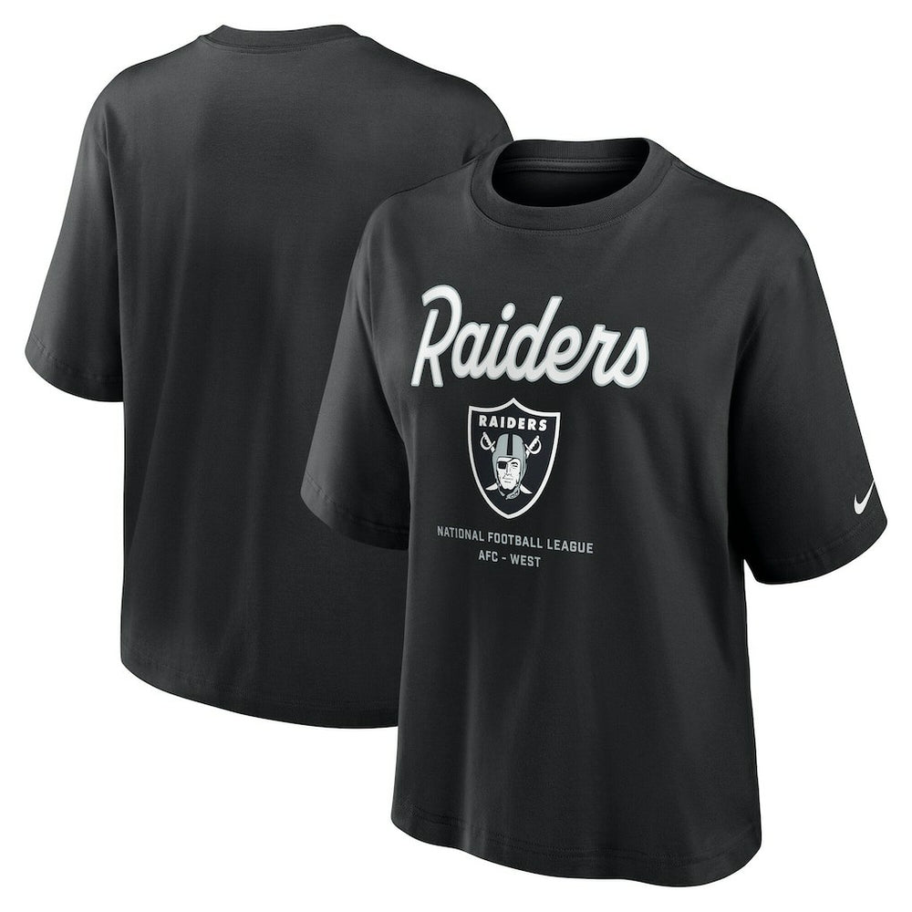 Las Vegas Raiders Women's Essential Script Relaxed Boxy T-Shirt - Black | Nike for sale