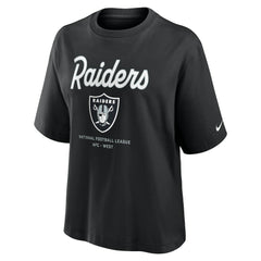 Las Vegas Raiders Women's Essential Script Relaxed Boxy T-Shirt - Black | Nike for sale