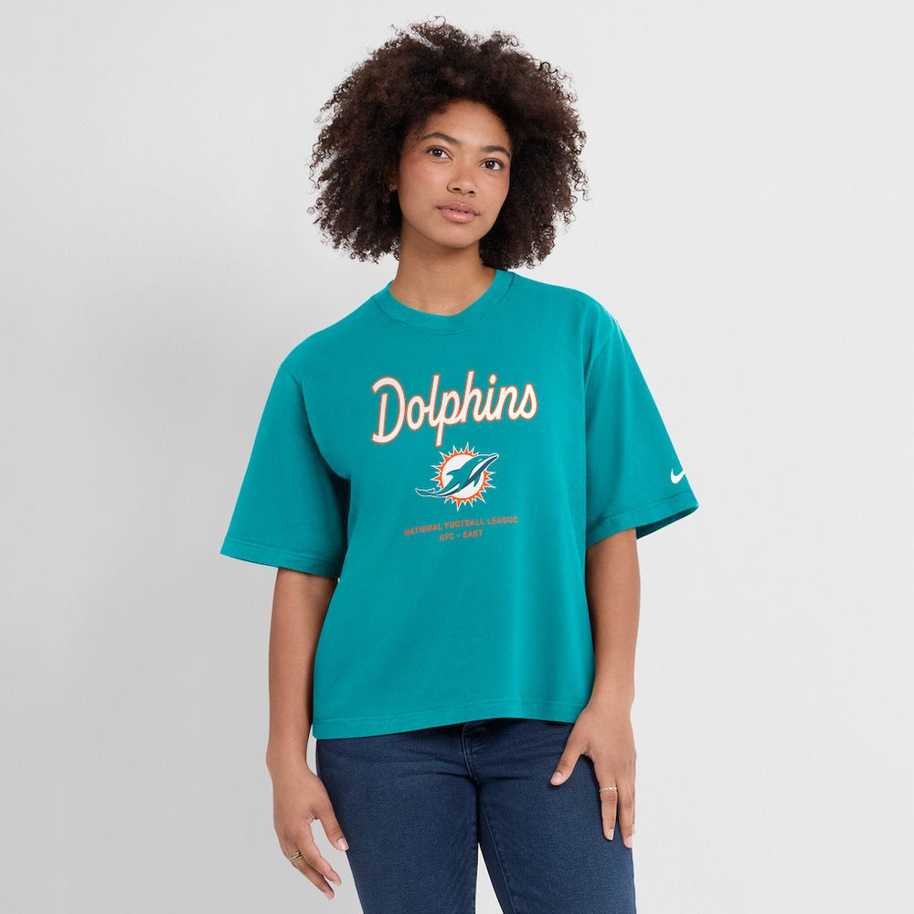Miami Dolphins Women's Essential Script Relaxed Boxy T-Shirt - Aqua | Nike outlet