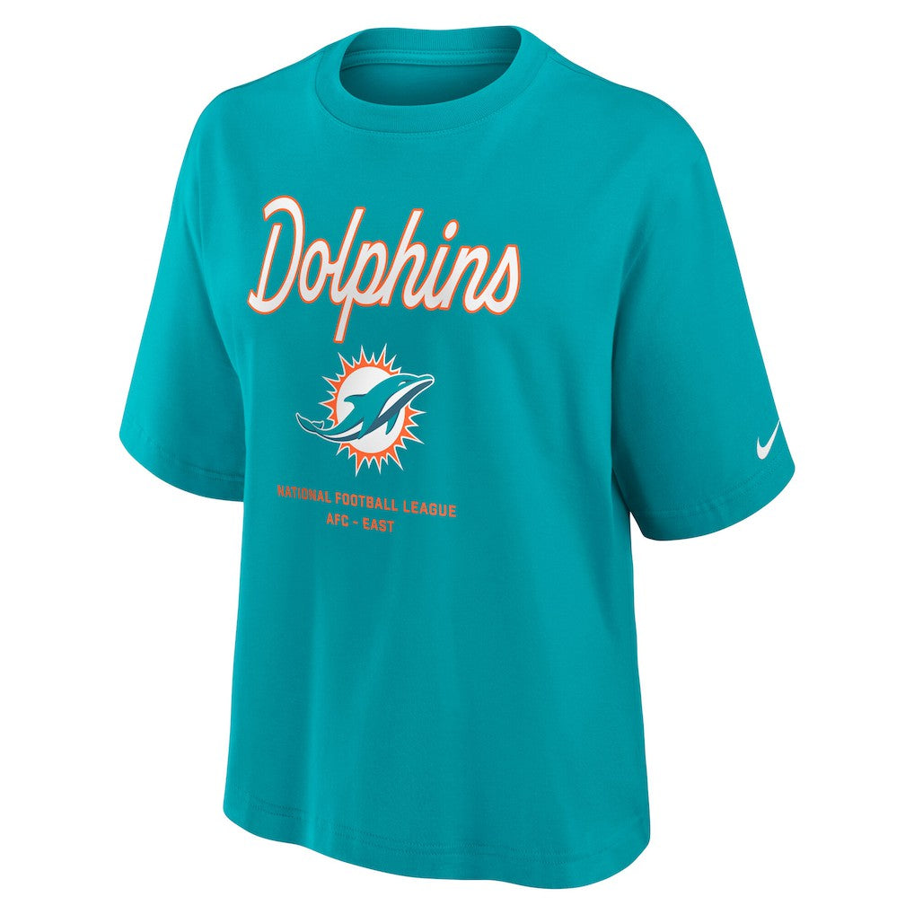 Miami Dolphins Women's Essential Script Relaxed Boxy T-Shirt - Aqua | Nike outlet