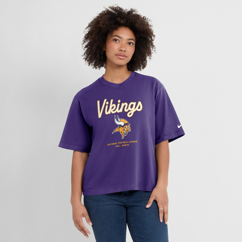 Minnesota Vikings Women's Essential Script Relaxed Boxy T-Shirt - Purple | Nike cheap