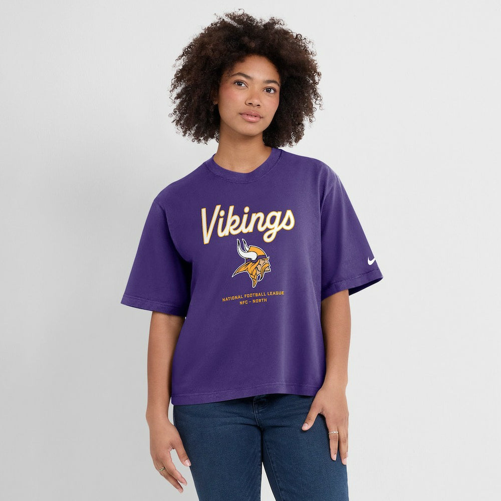 Minnesota Vikings Women's Essential Script Relaxed Boxy T-Shirt - Purple | Nike cheap