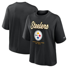 Pittsburgh Steelers Women's Essential Script Relaxed Boxy T-Shirt - Black | Nike cheap