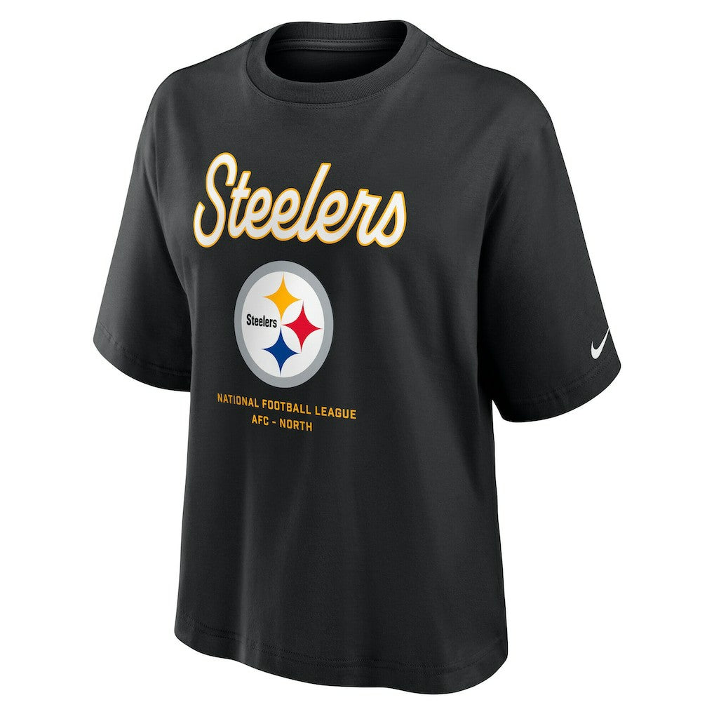 Pittsburgh Steelers Women's Essential Script Relaxed Boxy T-Shirt - Black | Nike cheap