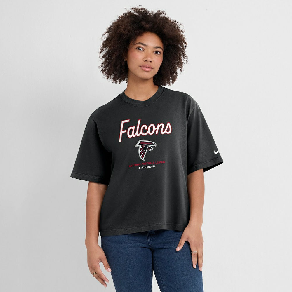 Atlanta Falcons Women's Essential Script Relaxed Boxy T-Shirt - Black | Nike outlet