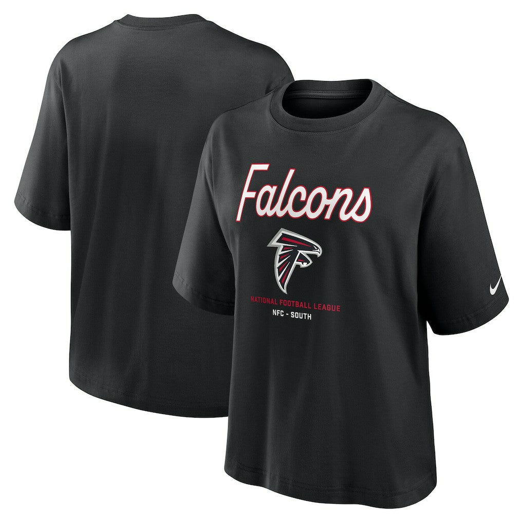 Atlanta Falcons Women's Essential Script Relaxed Boxy T-Shirt - Black | Nike outlet